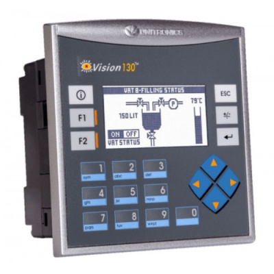 V130-J-TR34 Контроллер Vision экран 2.4 дюйма , вх./вых: 20 DI, 2 AI/DI, 8 RO, 4 TO Highspeed, Плоская панель Unitronics